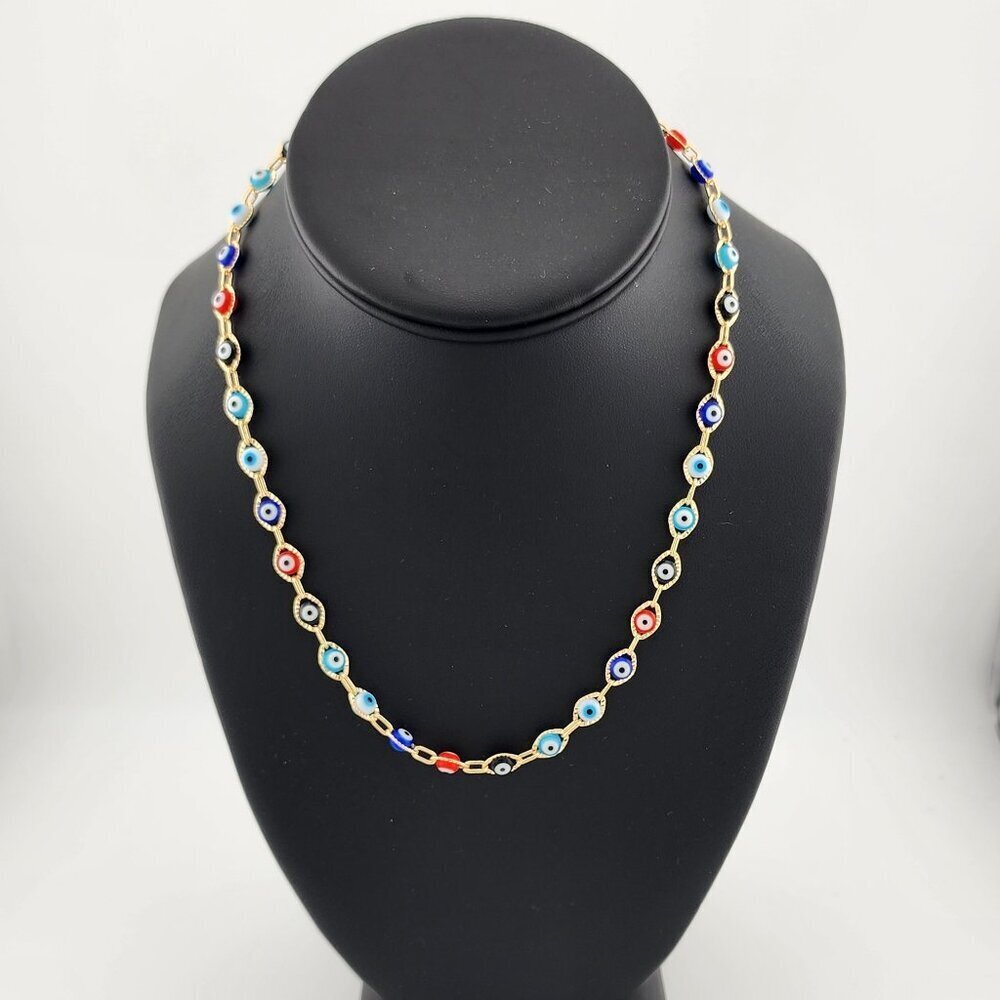 Brand New Brazilian 18k Gold Filled Multi Color Evil Eye Necklace